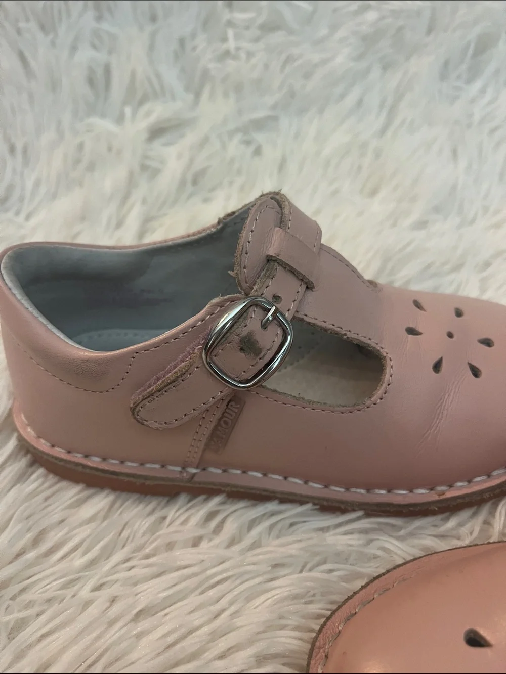 L'Amour Pink Leather T-Strap Mary Jane Shoes
